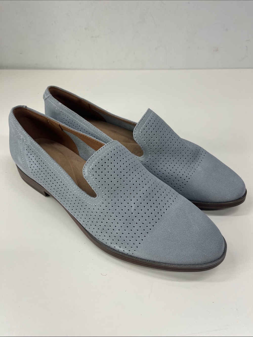 New Rockport Perpetua Perf Loafer in Light Blue Suede Size 8.5